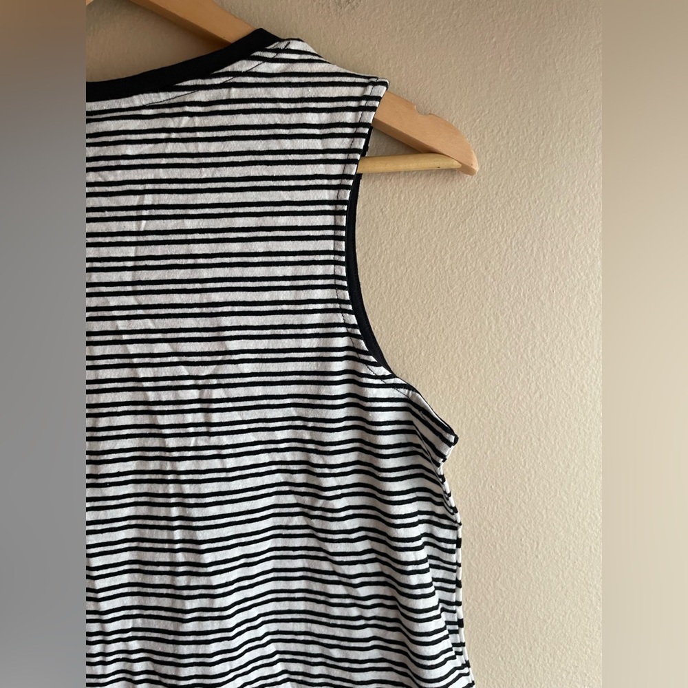 New Mossino Women Sleeveless Linen Dress Black White Stripe Size Medium - Picture 5 of 10